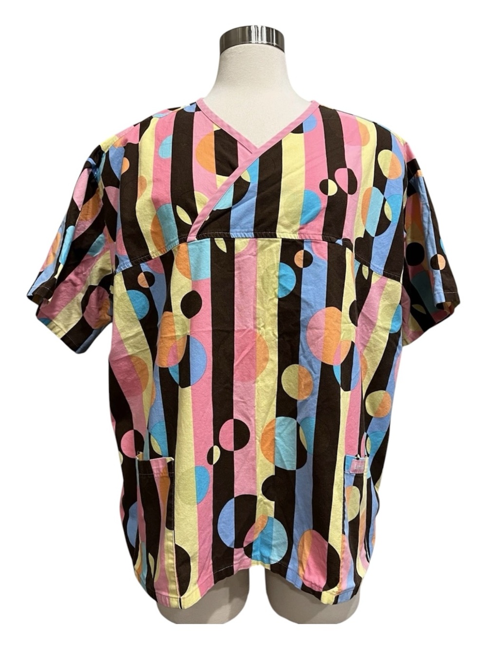 Landau Scrub Top 3X Polka Dot Striped Funky Fun